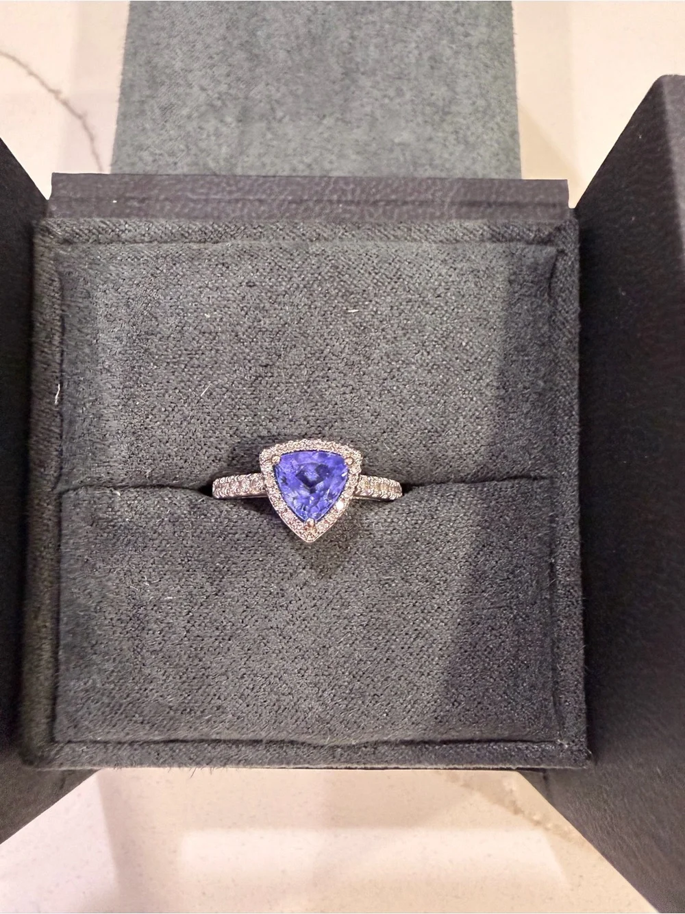 Effy Trillion-Cut white gold Tanzanite Halo Ring with Pave Band